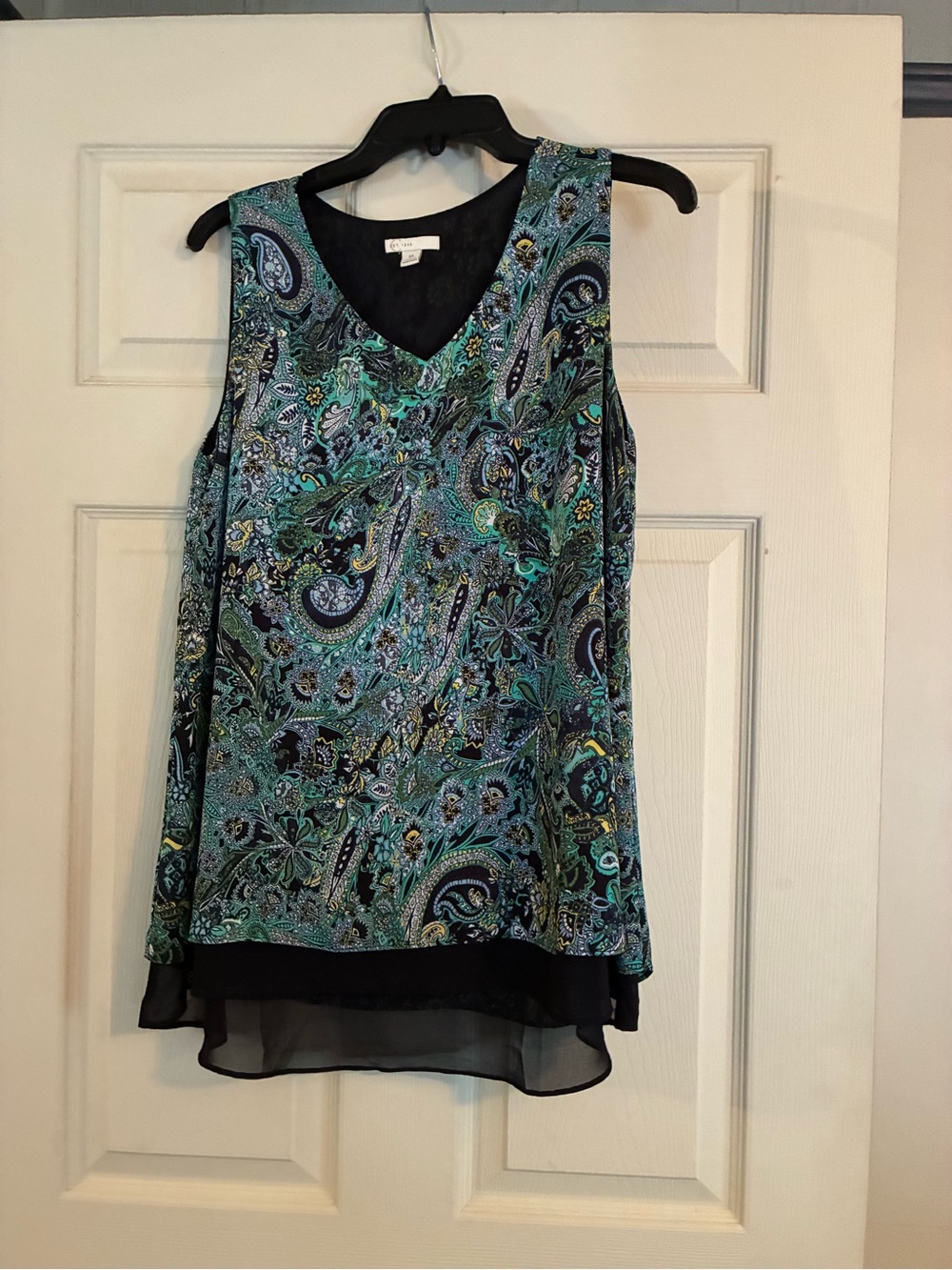 Cato Teal and Black Paisley V-Neck Sleeveless Tunic